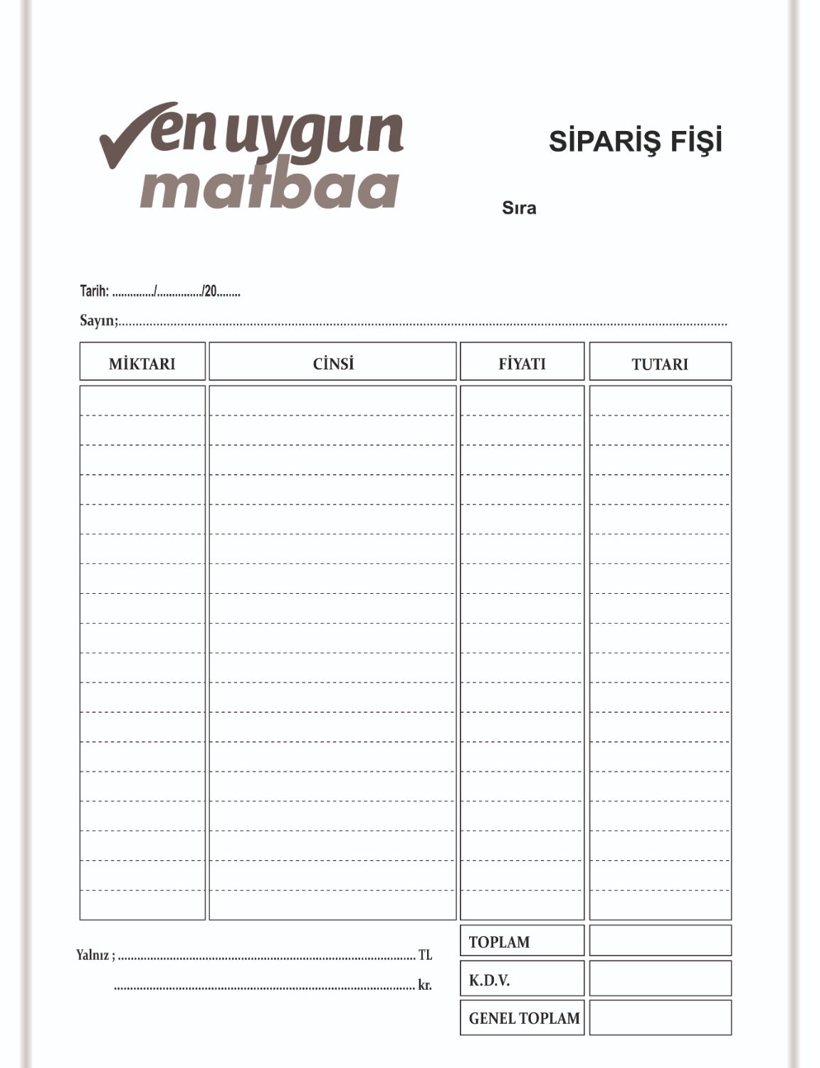 A4 Sipariş Fişi