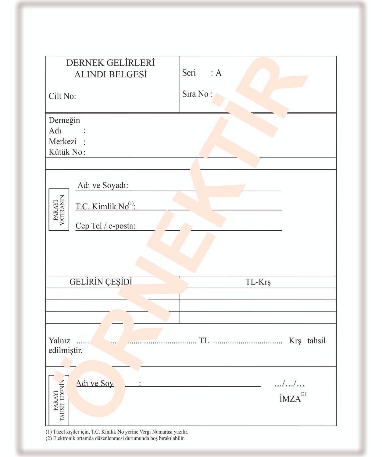 Dernek Gelirleri Alındı Belgesi