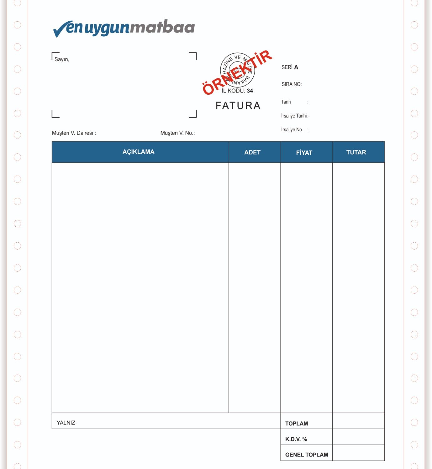 Sürekli Form Fatura 11 inç. 2 Renk