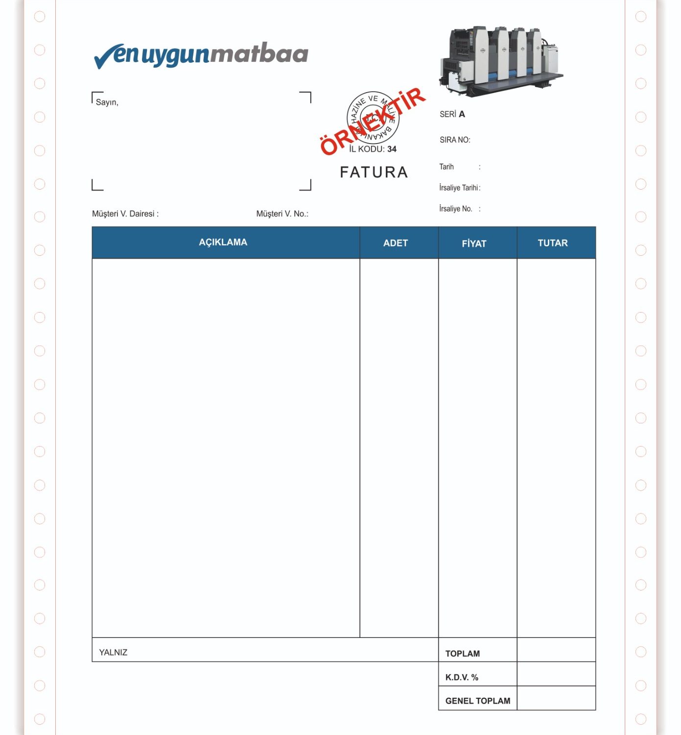 Sürekli Form Fatura 11 inç. 4 Renk