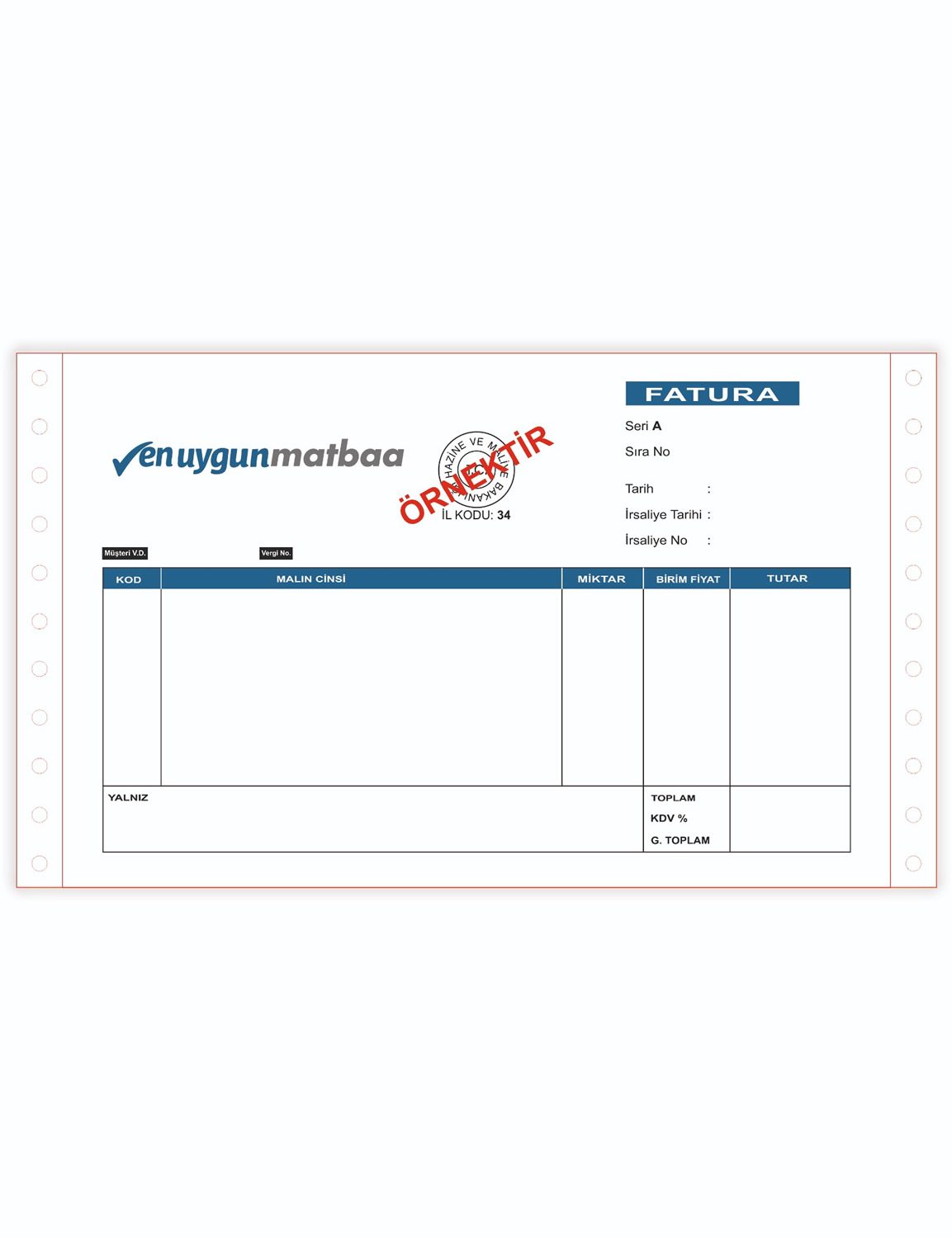 Sürekli Form Fatura 5,5 inç. 2 Renk