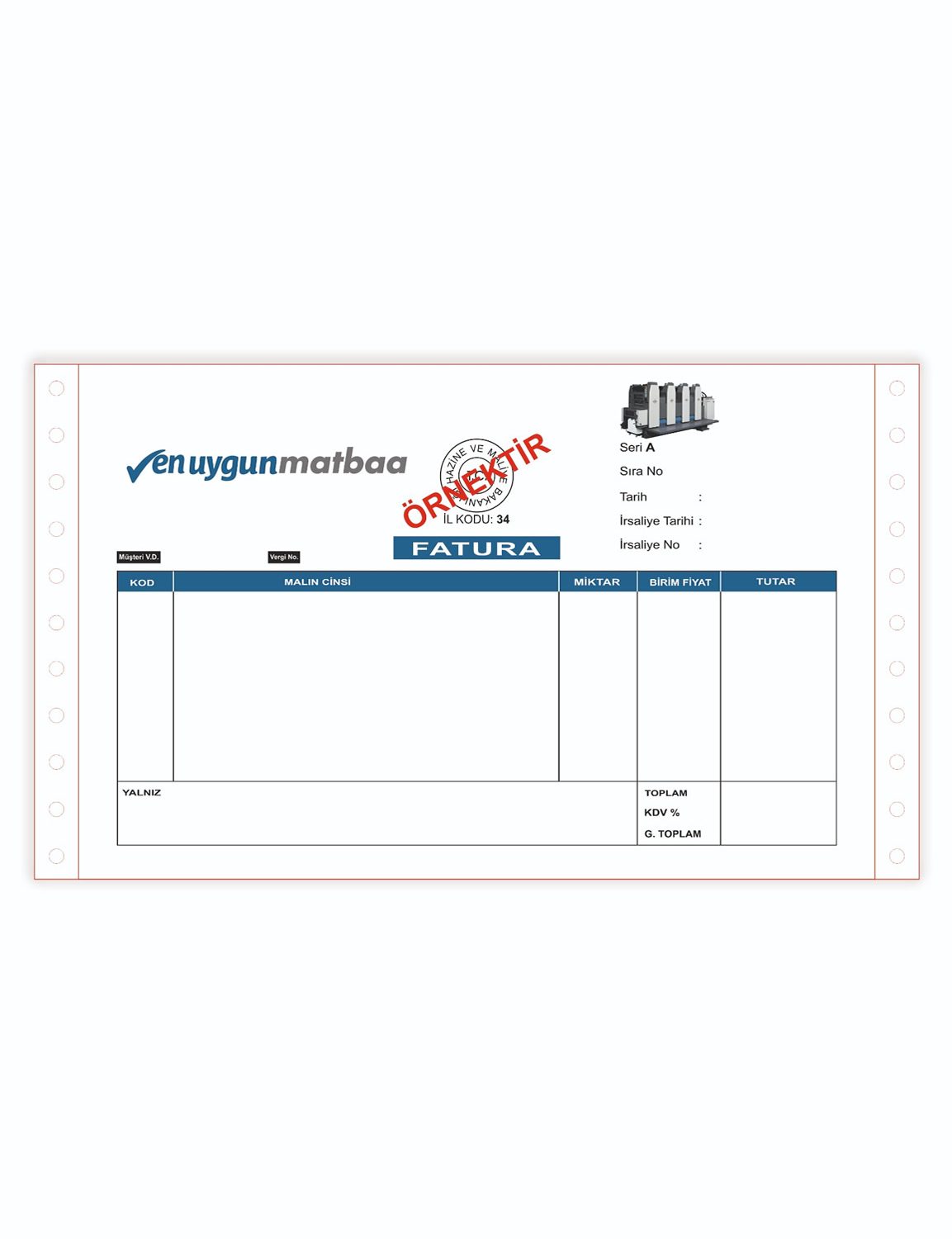 Sürekli Form Fatura 5,5 inç. 4 Renk