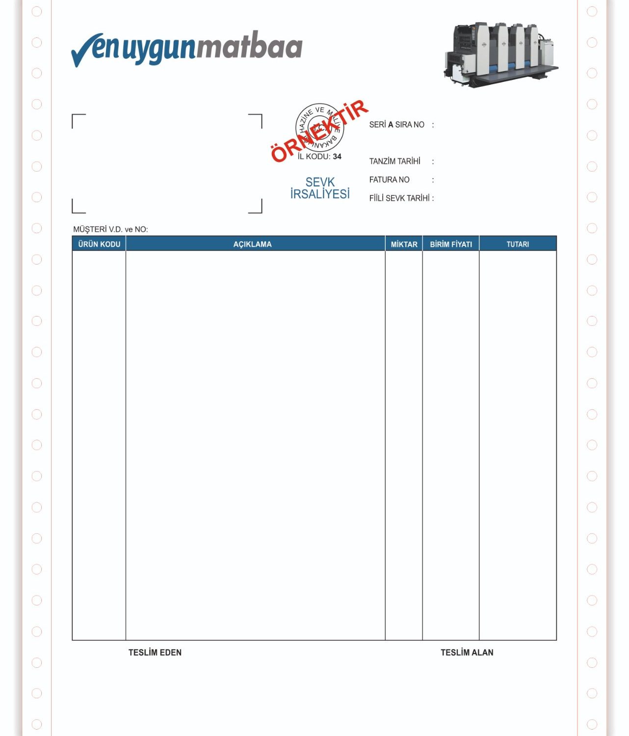 Sürekli Form Sevk İrsaliyesi 12 inç. 4 Renk