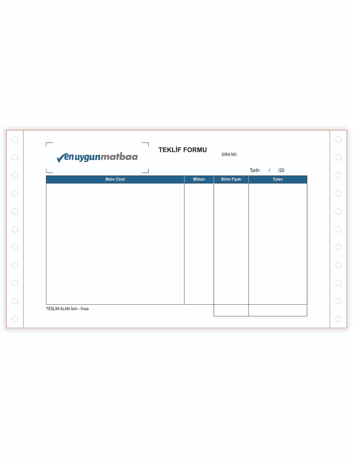 Sürekli Form Teklif Formu 5,5 inç. 2 Renk