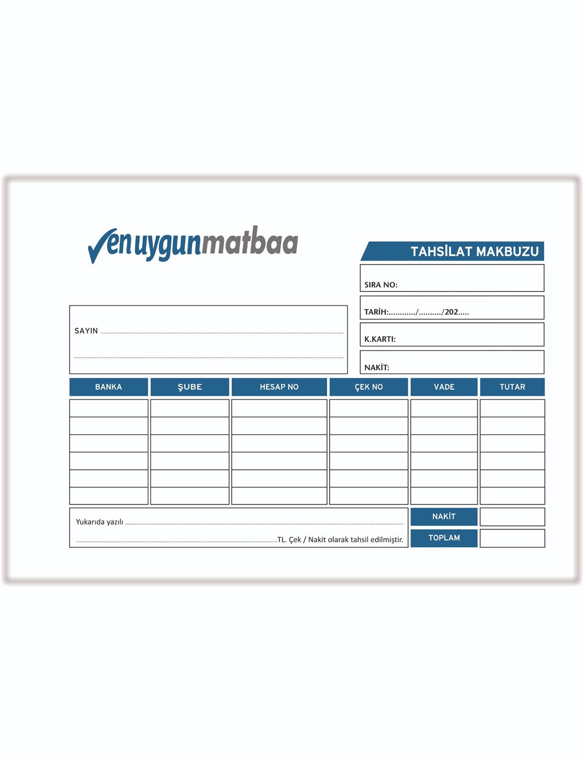 Tahsilat Makbuzu A5 Yatay 14x20cm 2 Renk Baskı